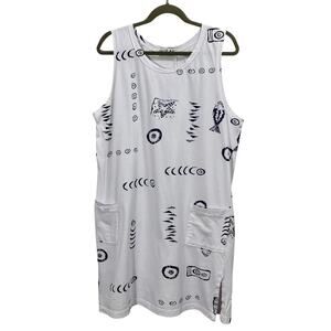 Vintage InGear Resort Tank Dress Fish Beach Print Front Pocket Women's Size XL